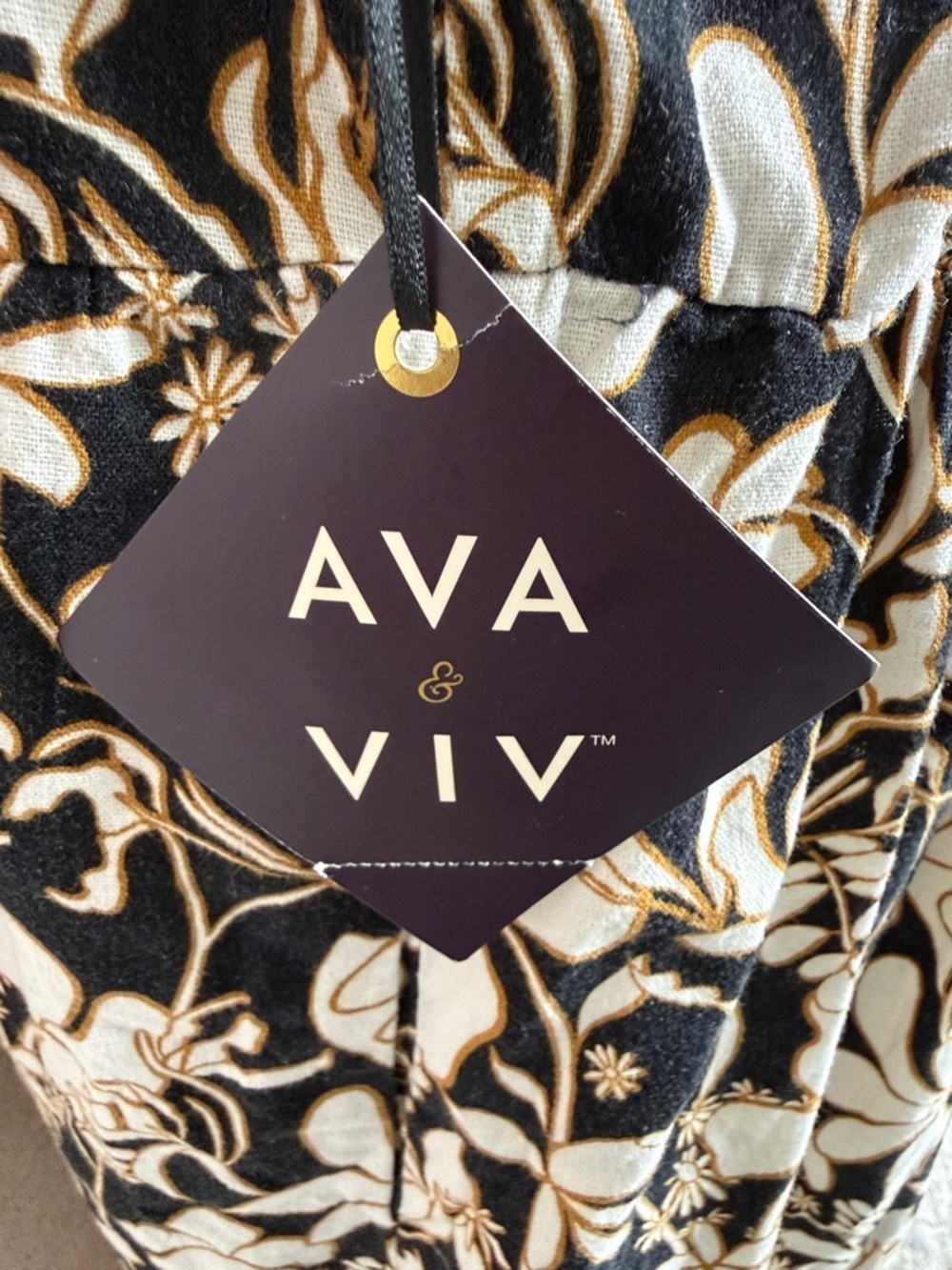 Ava & Viv Black with Gold Outline Floral Maxi Dress with 11” Slit on Bottom Side - Picture 6 of 6
